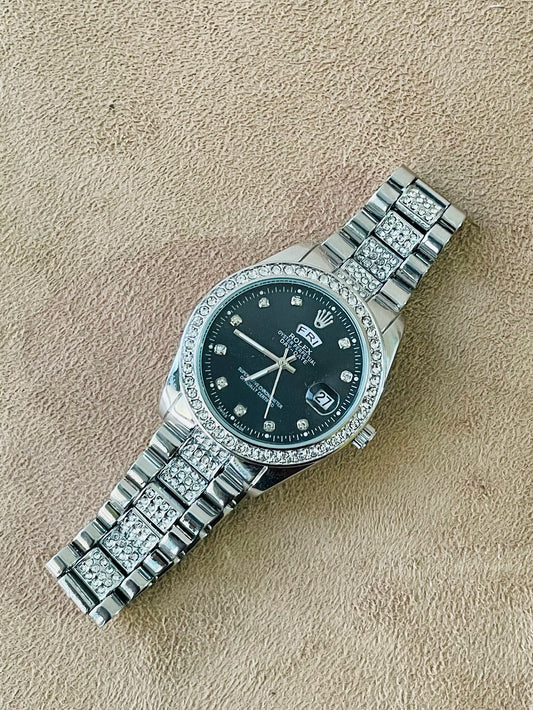 ✨Exclusive Zircon Studded SilverXBlack DayDate Rlx Watch ✨.