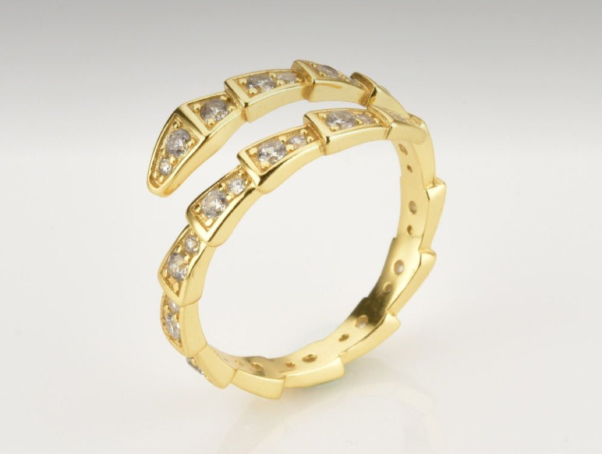 Diamantés Gold Crystal Adjustable Ring