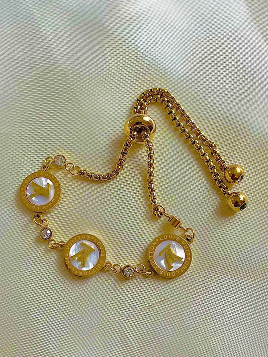 ✨ Stainless Steel Gold White Enamel Branded Chain Bracelet ✨