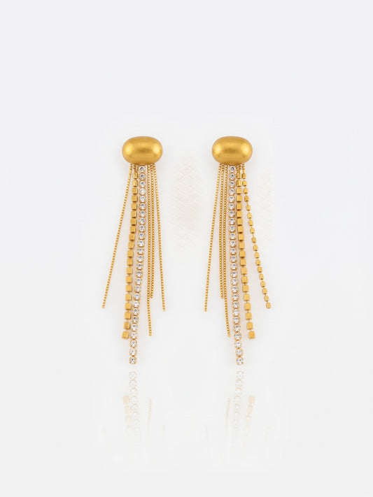 Stainless Gold Zirconium Drop Hanging Earrings