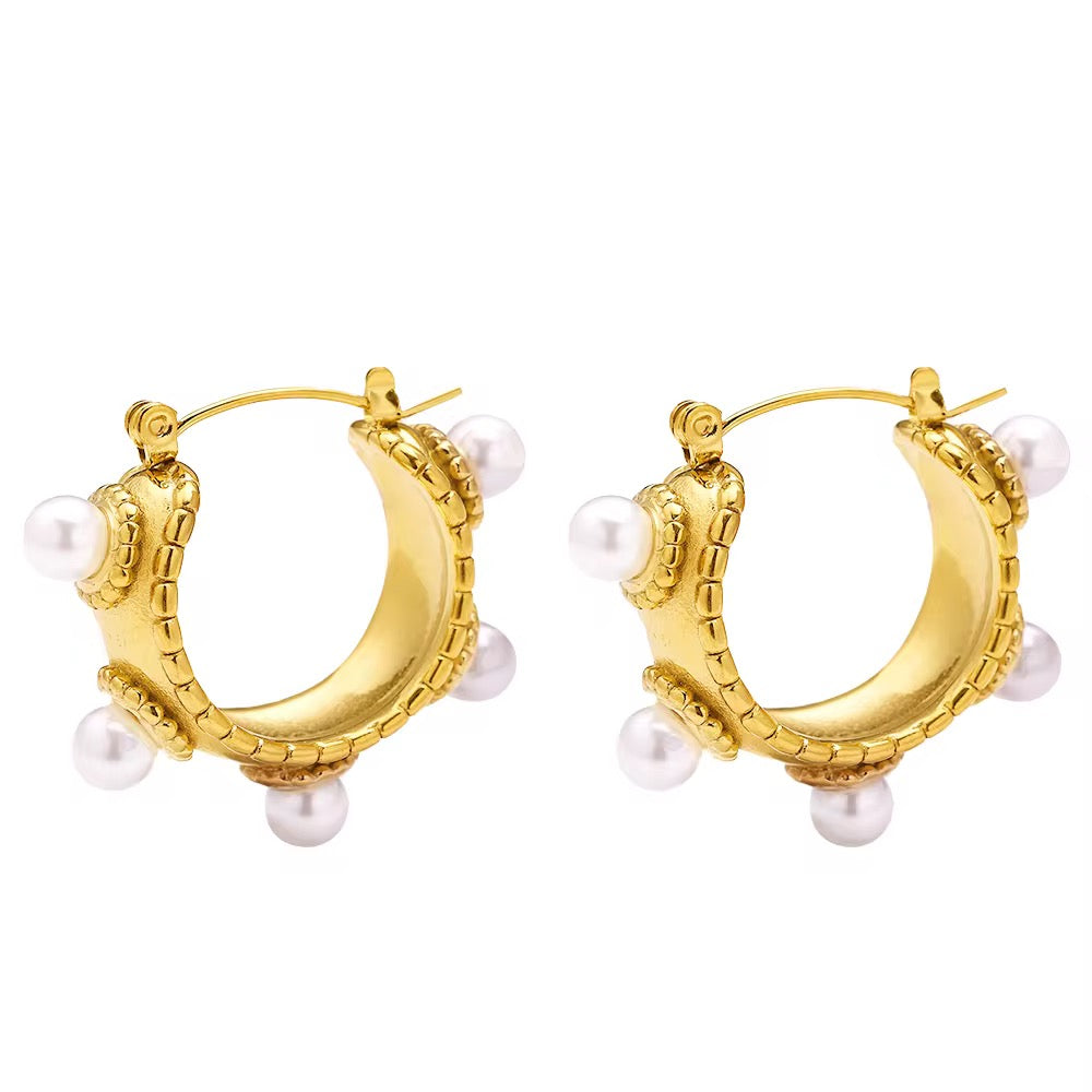 Michelin Premium Gold Pearl Hoop Earrings ✨