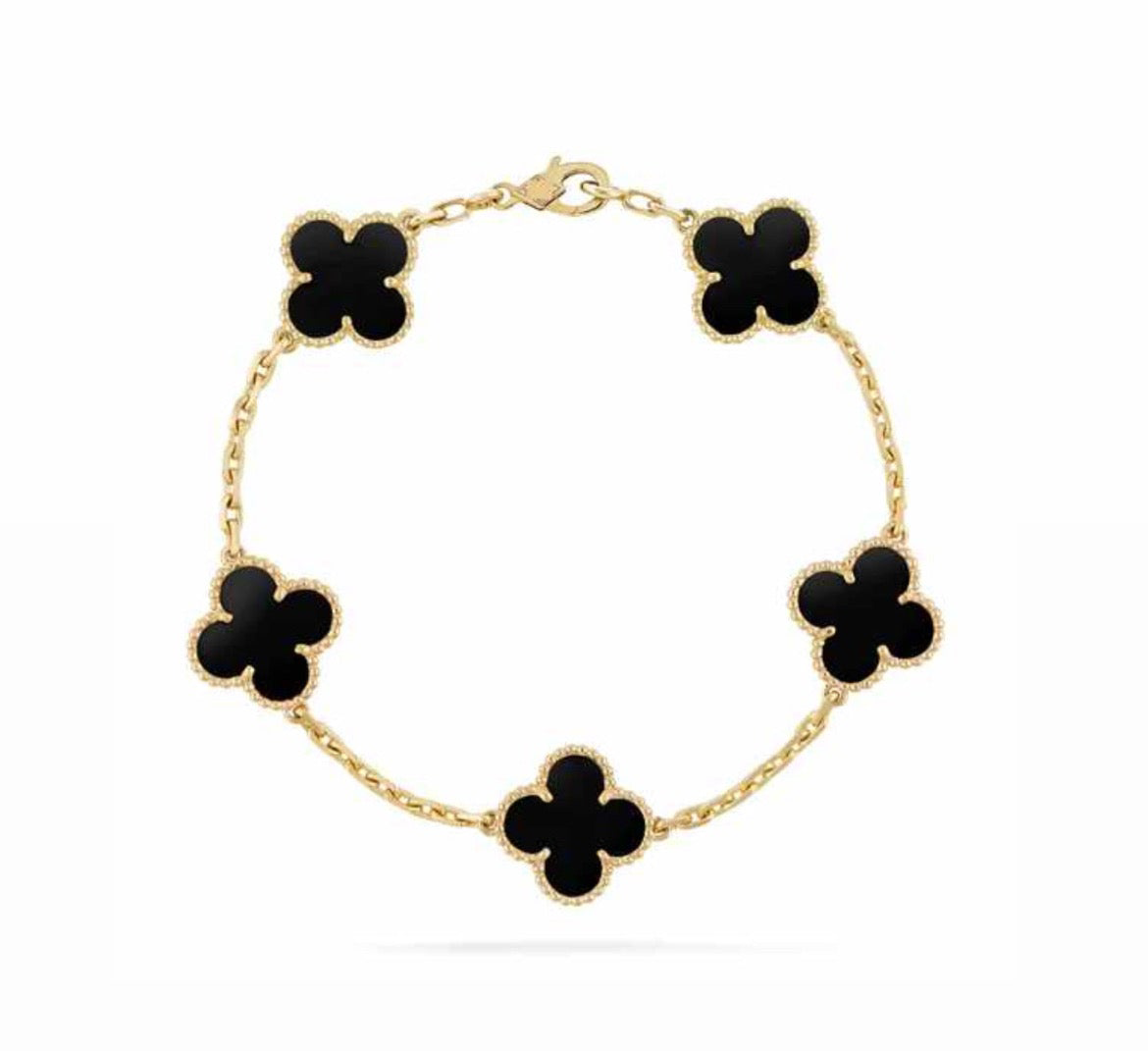 5 motif full hand black clover chain bracelet