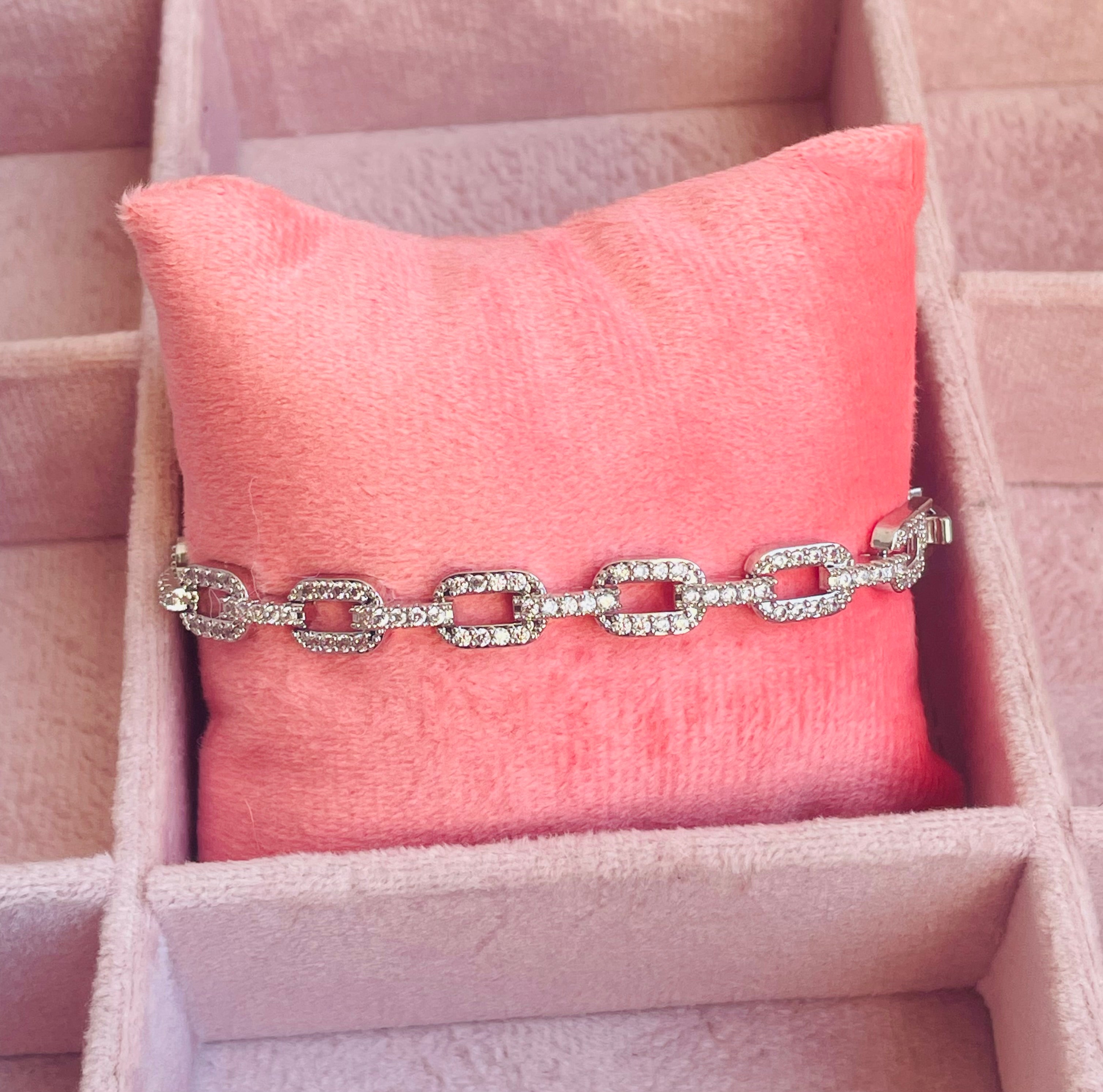 Zirconium Real Crystal Silver Link Bracelet ✨