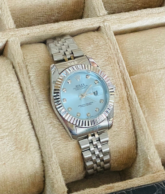 ✨Perpetual Silver Braided Sapphire Dial Rlx Diamantés Watch ✨