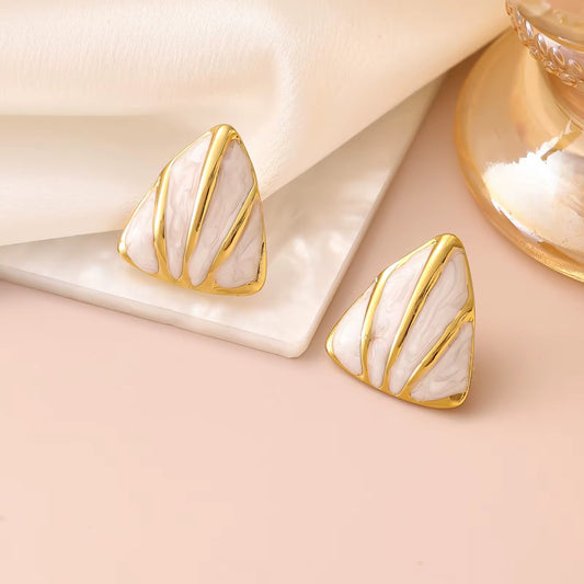 ✨ Stainless steel White Enamel Gold Earrings ✨