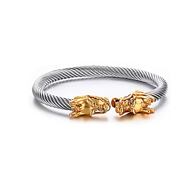 Stainless Steel 18k Gold Plated SilverxGold Dragon Braided Cuff Bracelet ✨