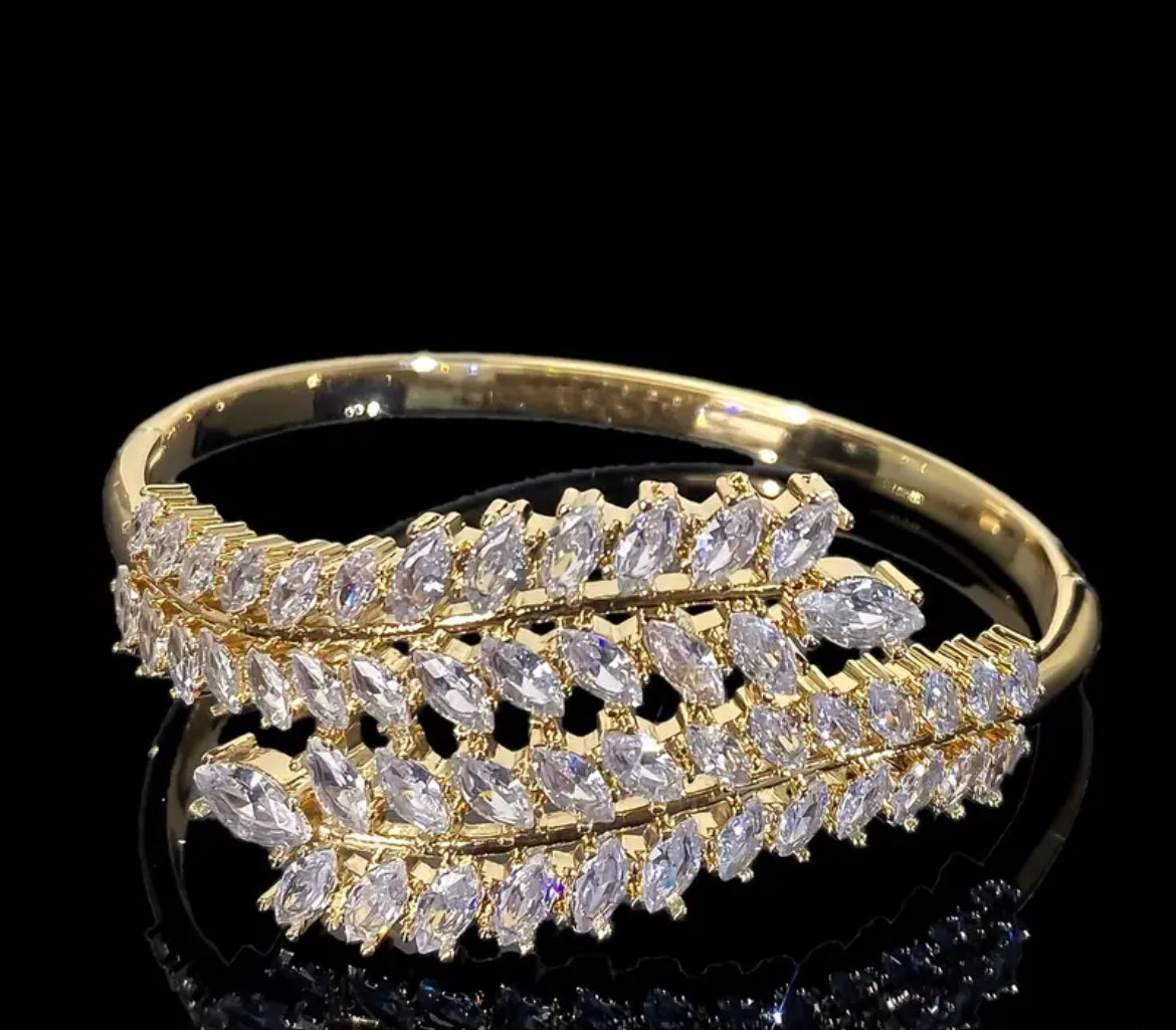 American Diamond Crystal Gold Leaf Bracelet ✨