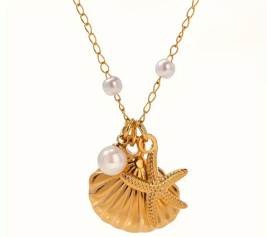 ✨Stainless Steel Gold Shell Pearl beaded Pendant ✨