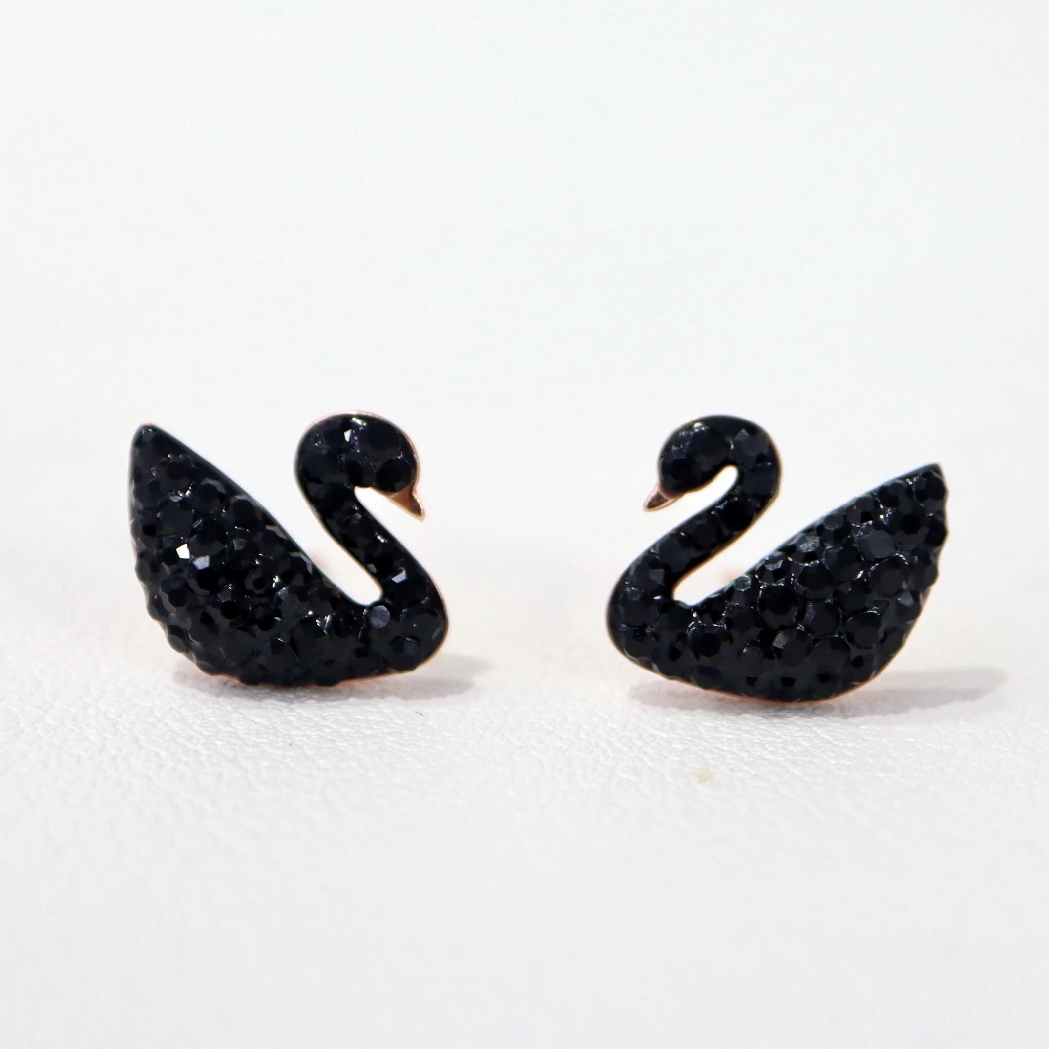 Crystal black swan studs