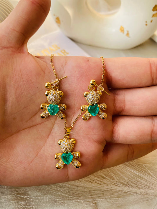 ✨Exquisite Zirconium Bear Purple heart Pendant and earrings Set ✨