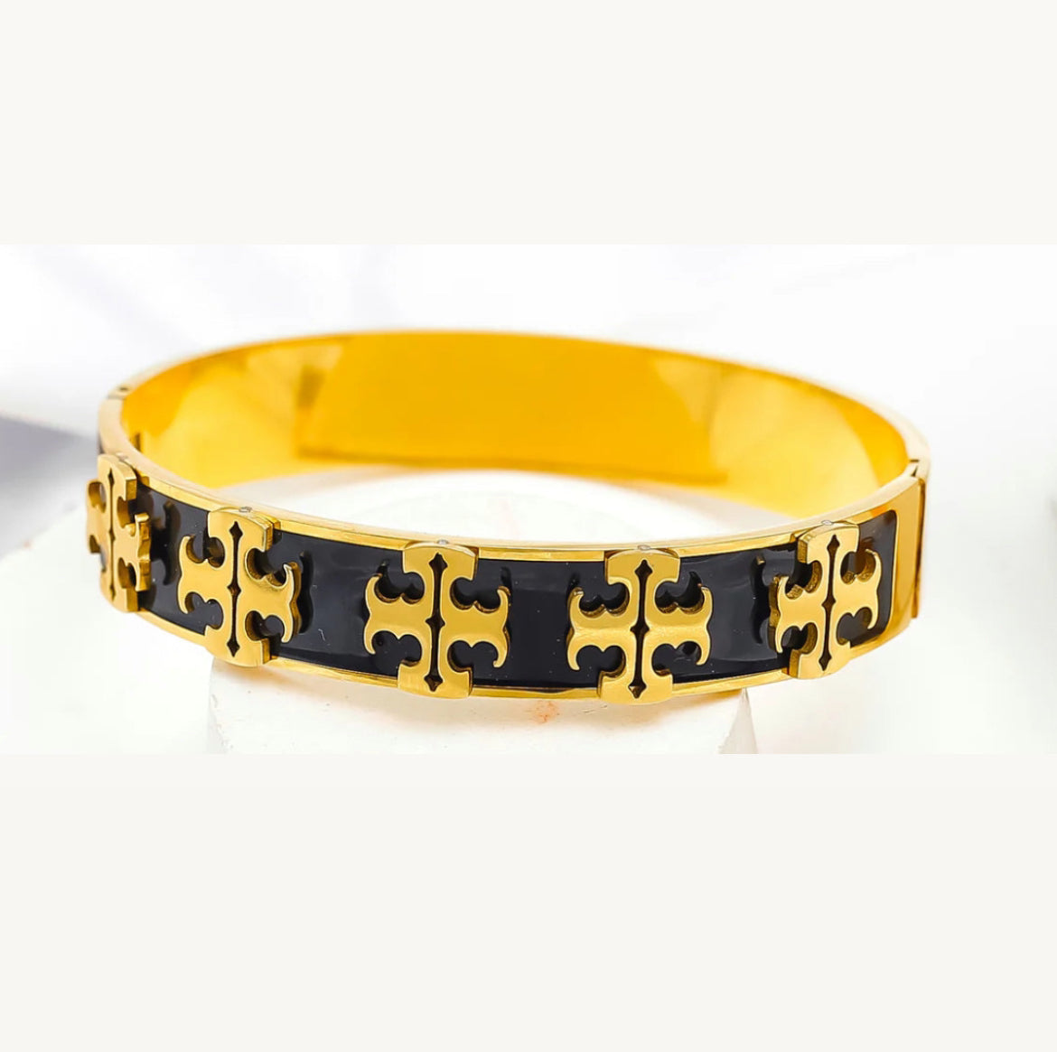 ✨Stainless steel Premium Black enamel TB Gold Cuff Bracelet ✨