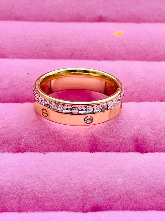 Stainless Steel Gold Crystal Ring ✨