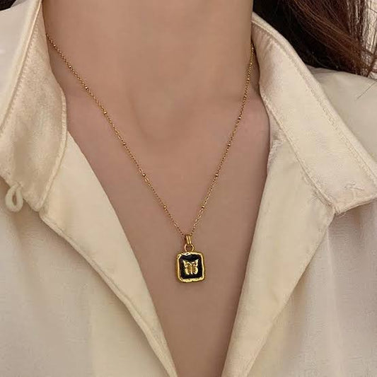 ✨Stainless steel Black Enamel Gold Butterfly Pendant ✨