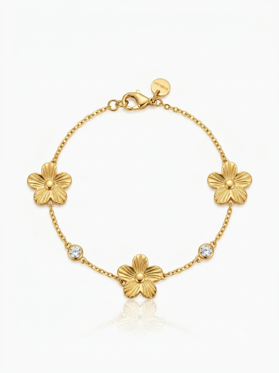 ✨Stainless steel Gold crystal floral chain Bracelet✨