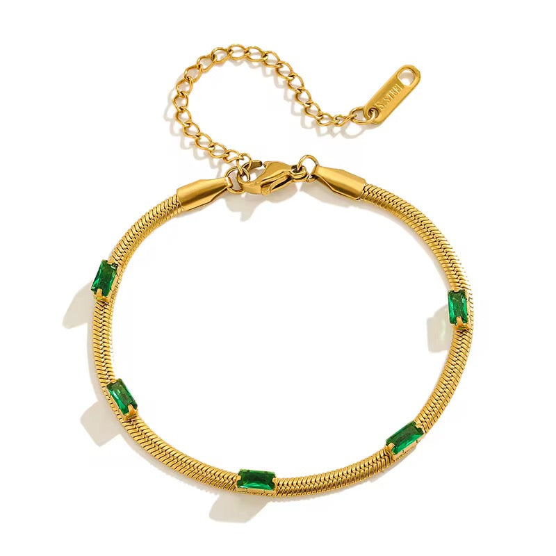 ✨Stainless steel Gold Emerald Bar Snake chain Bracelet ✨