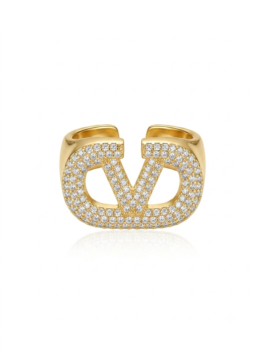 ✨High Grade Gold Plated Zirconia Crystal V Adjustable Ring✨