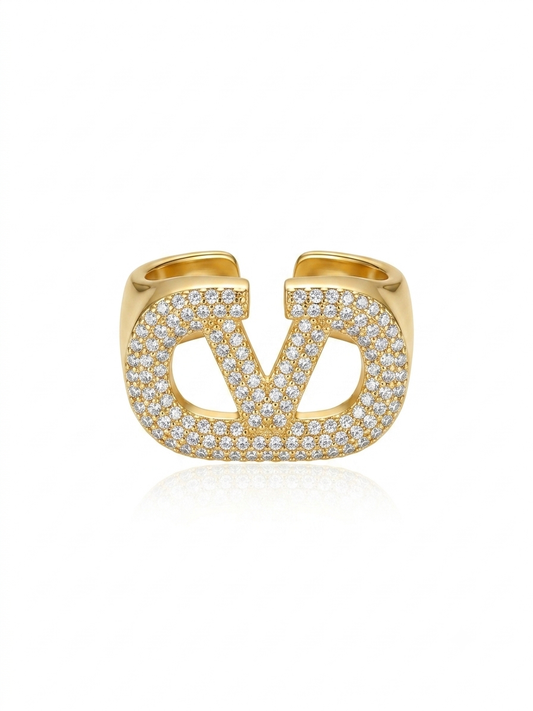 ✨High Grade Gold Plated Zirconia Crystal V Adjustable Ring✨