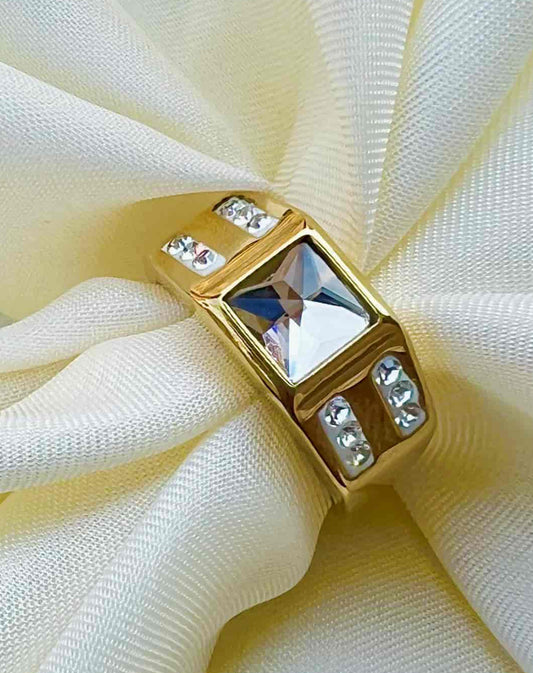 ✨ Stainless Steel Gold Gemstone Ring ✨