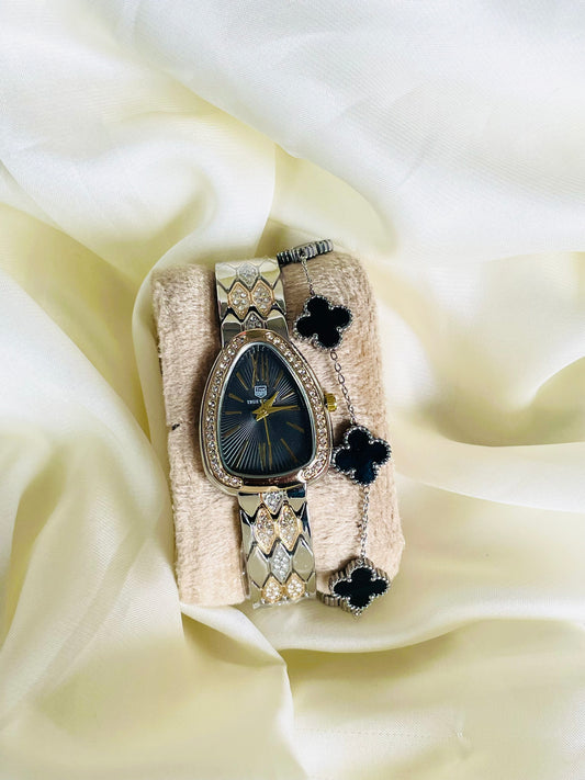 ✨Exquisite SilverXBlack Clovie Stack Watch Set ✨