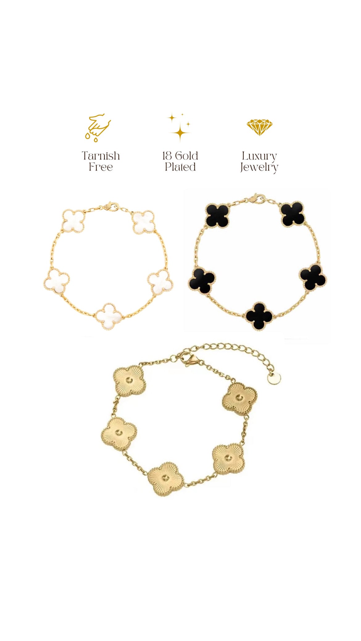 ✨ Best selling 18k Gold 3 Clover bracelet Stack Set ✨