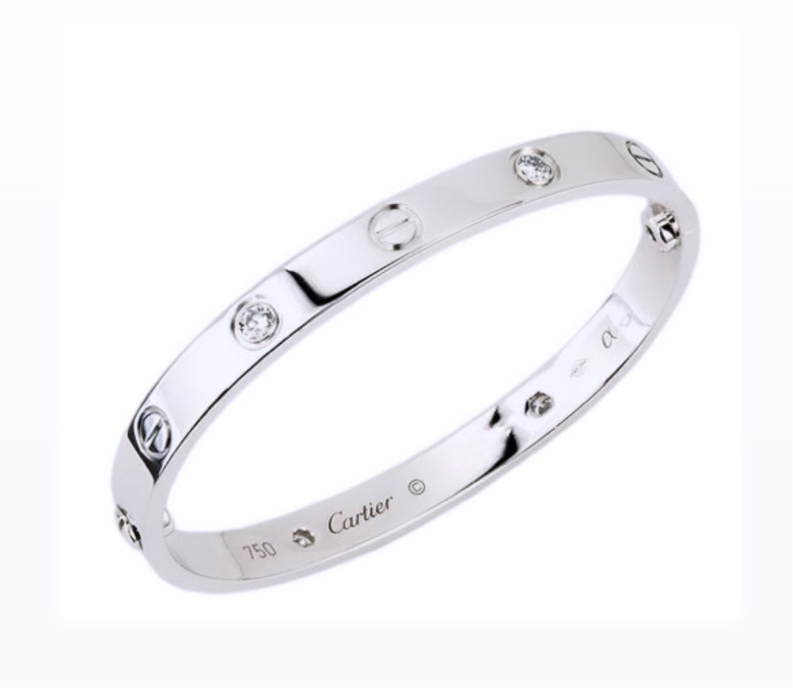 Stainless Steel Silver Classic love Zircon cuff Bracelet