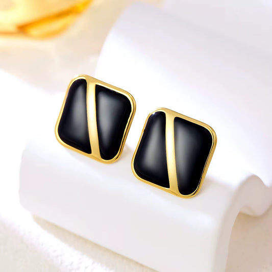 ✨ Stainless steel Black Enamel Gold Earrings ✨