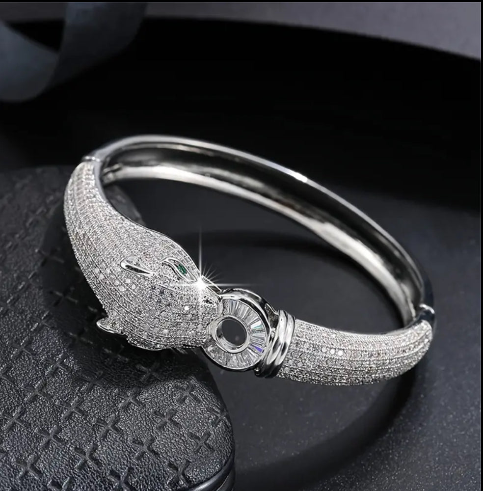 Synthetic Zirconia Silver Leopard Cuff Bracelet 😍