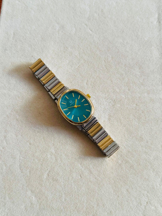 ✨Stainless Steel Emerald Dial SilverXGold Link Chain True Worth Watch ✨