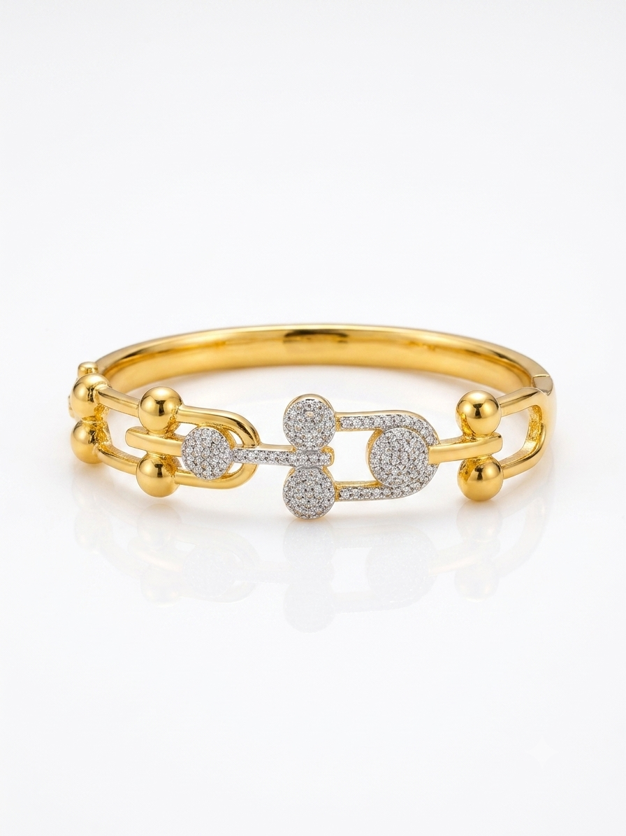 ✨Stainless steel Gold Crystal Studded Cylinder Cuff Bracelet✨