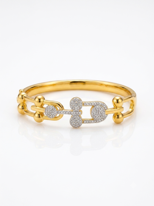✨Stainless steel Gold Crystal Studded Cylinder Cuff Bracelet✨