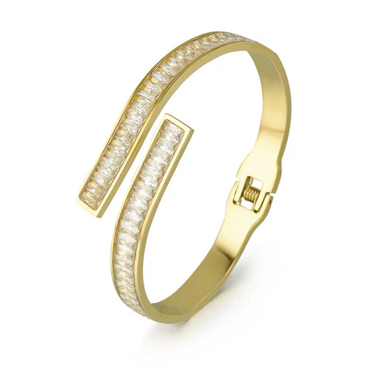 Pvd Gold Plated Crystal Studded Gold Cuff Bracelet-24k