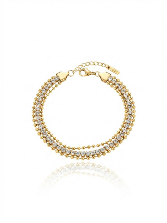 ✨Stainless steel beaded Gold Zirconia studded 18k chain Bracelet ✨