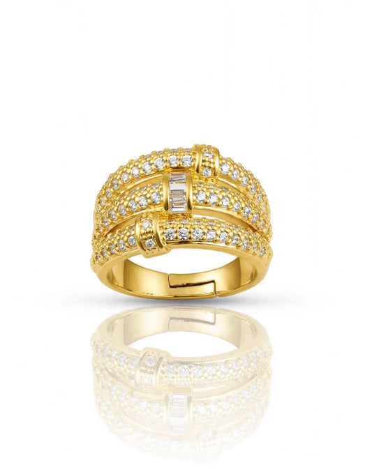 S925 Zirconium Exquisite Zircona Knotted Chunky Gold Adjustable Ring