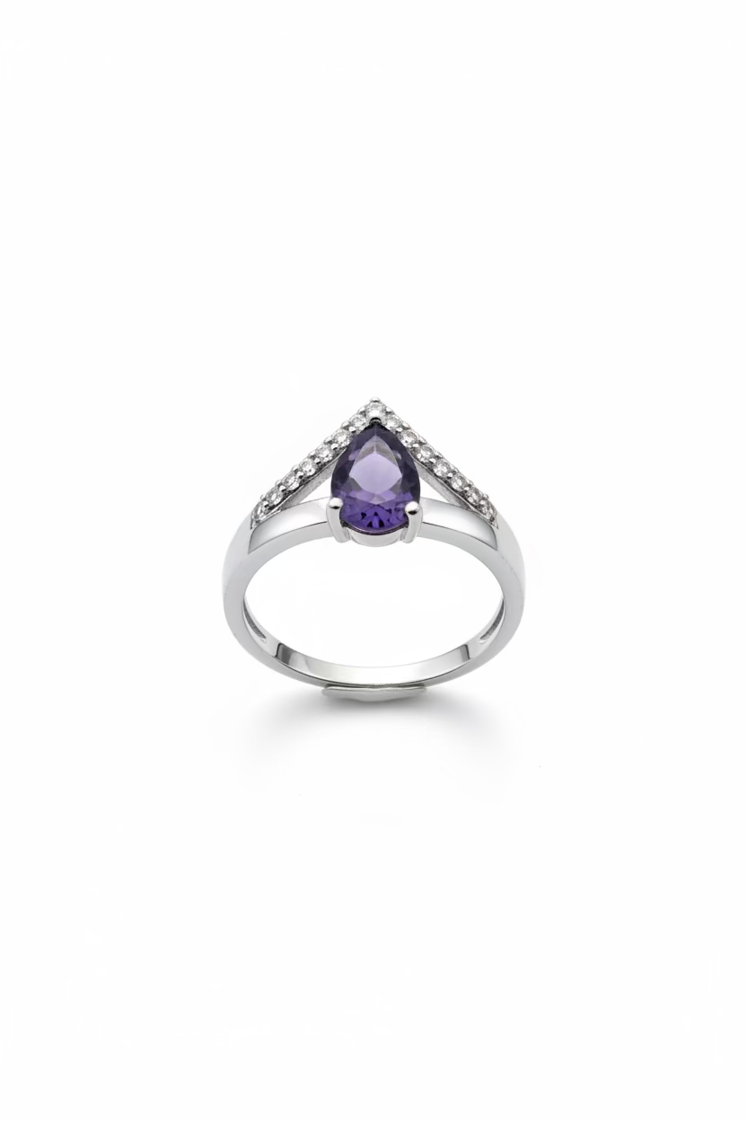 Sterling Silver Moissanite Purple stone Adjustable Ring S925