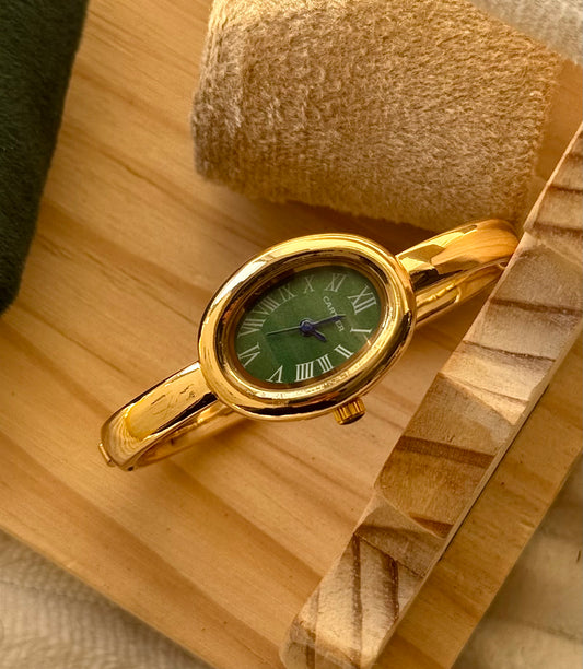 ✨ Carte Gold Classic emerald Dial  Cuff Watch