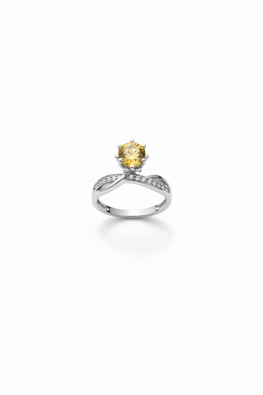 Sterling Silver Moissanite yellow stone Adjustable Ring S925