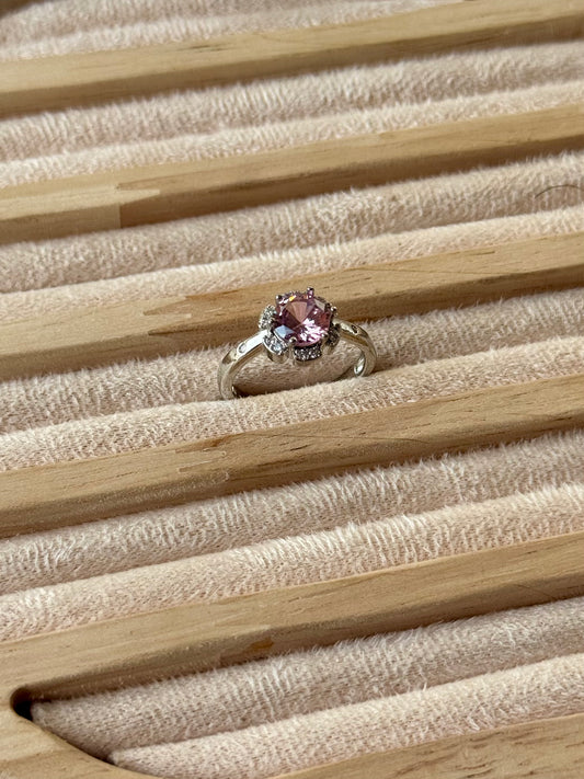 Sterling Silver Moissanite Pink stone Adjustable Ring S925