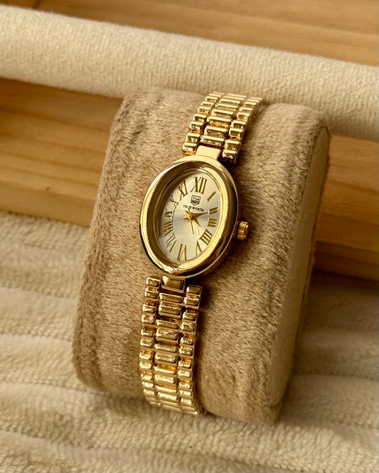 ✨Stainless Steel White Oval Dial Gold Link Chain True Worth Watch ✨