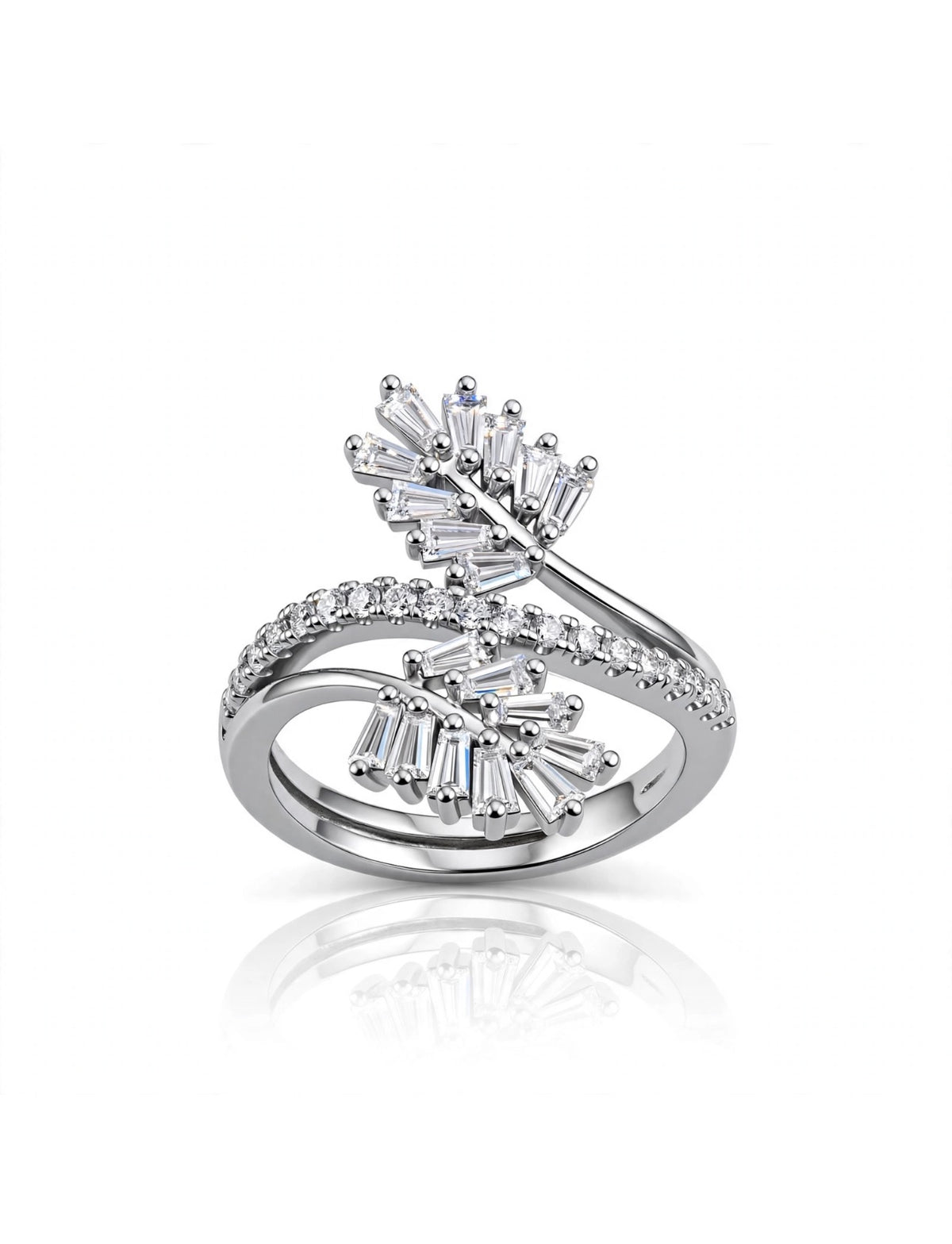 S925 Zirconium Crystal Leaf silver adjustable ring