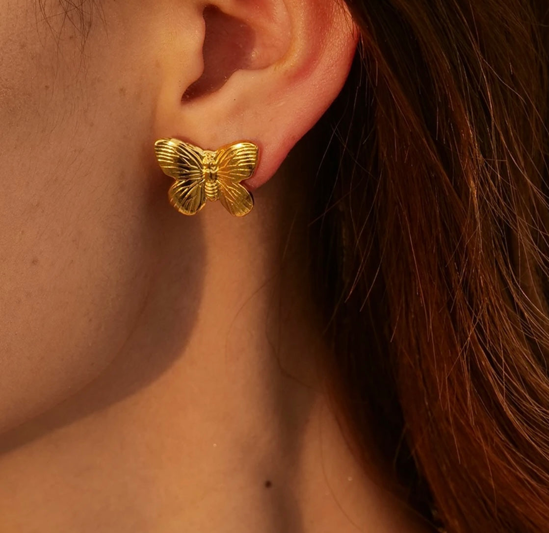 Gold Textured butterfly earrings