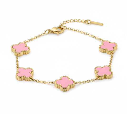 316L Pink clovie stainless steel chain bracelet