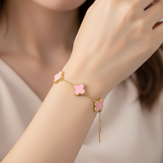 316L Pink clovie stainless steel chain bracelet