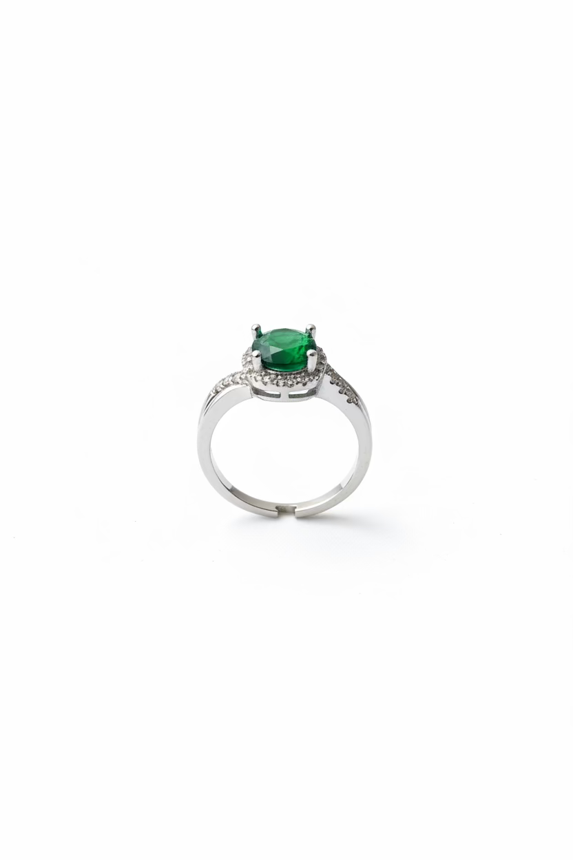 Sterling Silver Moissanite emerald stone Adjustable Ring S925