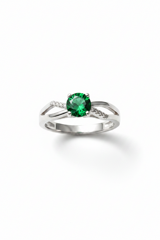 Sterling Silver Moissanite emerald stone Adjustable Ring S925