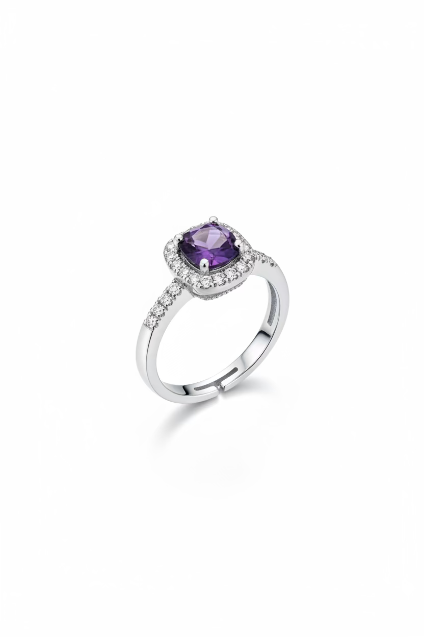 Sterling Silver Moissanite Purple stone Adjustable Ring S925