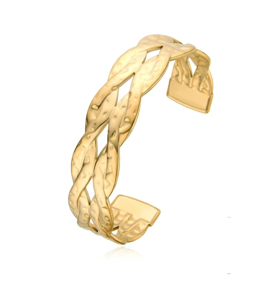 Stainless steel Gold Chunky Hammered Adjustable Cuff Bracelet
