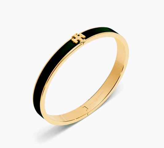 Black enamel branded cuff bracelet