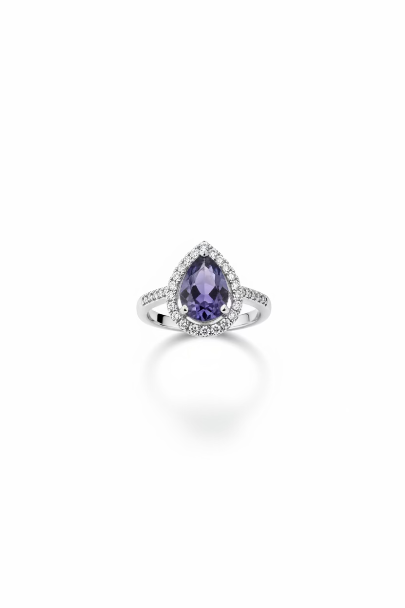 Sterling Silver Moissanite Purple stone Adjustable Ring S925