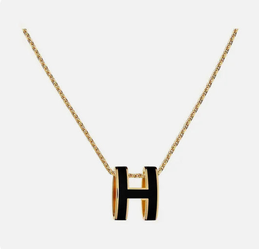 Black H enamel pendant