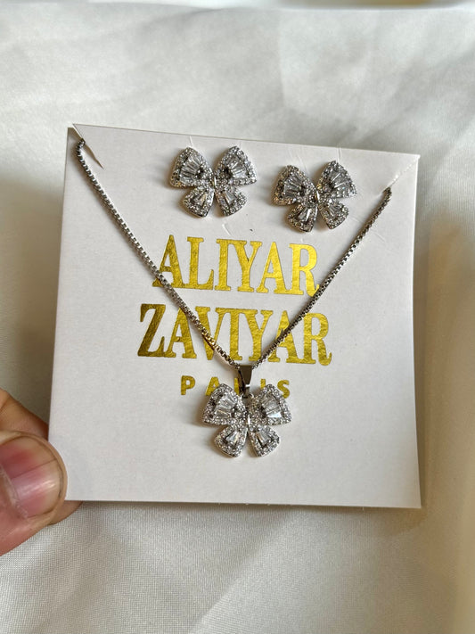 Silver bow pendant & tops set